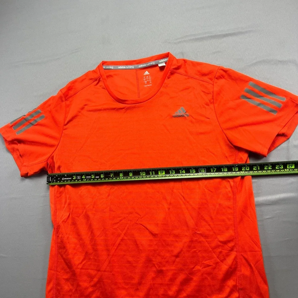 Adidas Climacool T Shirt Mens Large Orange Logo Print 3 Stripes Crewneck Running